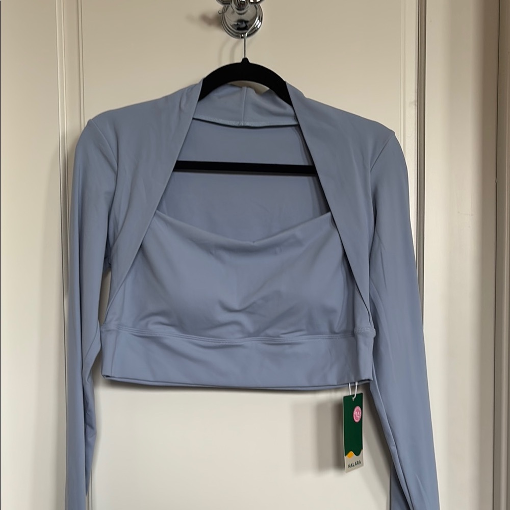 HALARA Blue Cut Out Crop Bodysuit